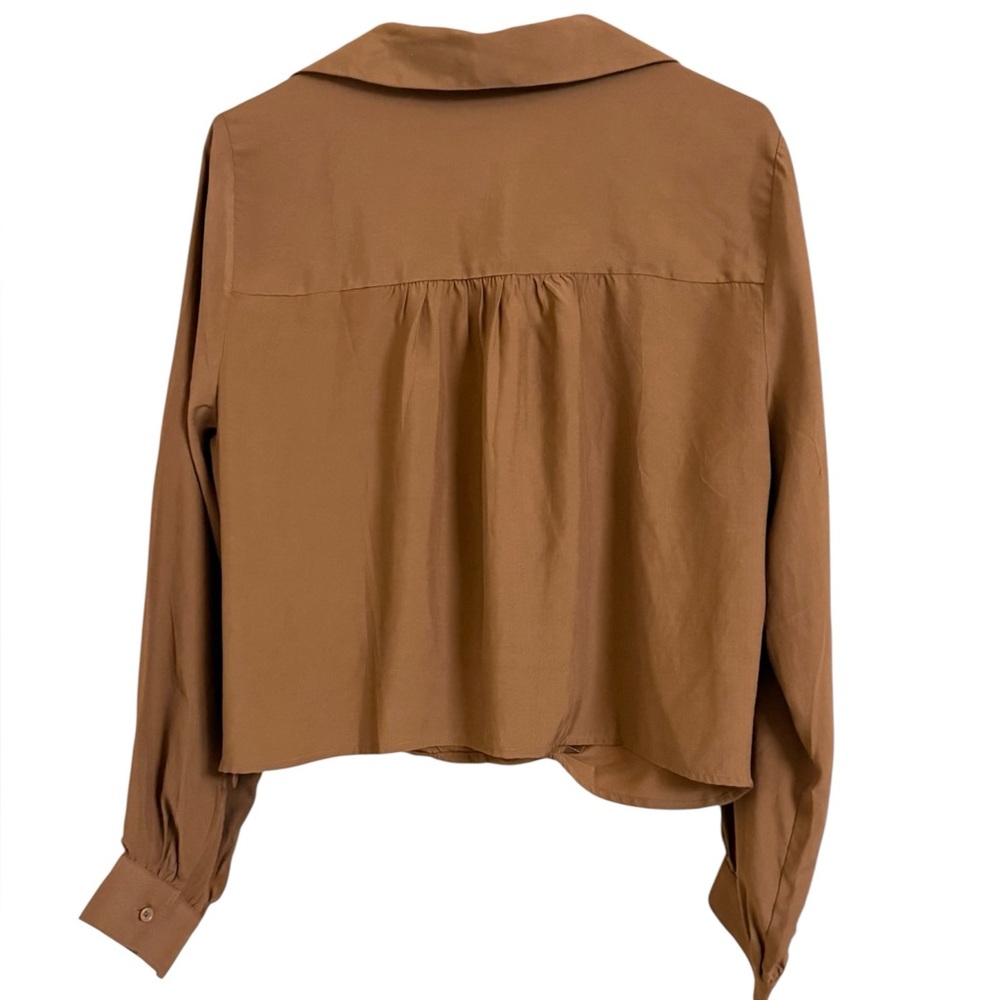 Banana Republic Factory Brown Wrap Blouse Crop Top Size L - Picture 3 of 4